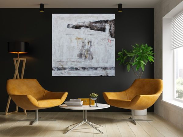 Abstract floral painting in a modern setting.