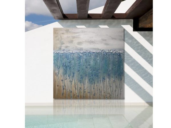 Abstract Ksenia Sizaya canvas with a portrait in a modern room.