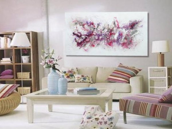 Abstract geometric painting in white and gray.