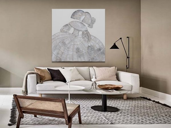 Silver and black painting in a modern living space.